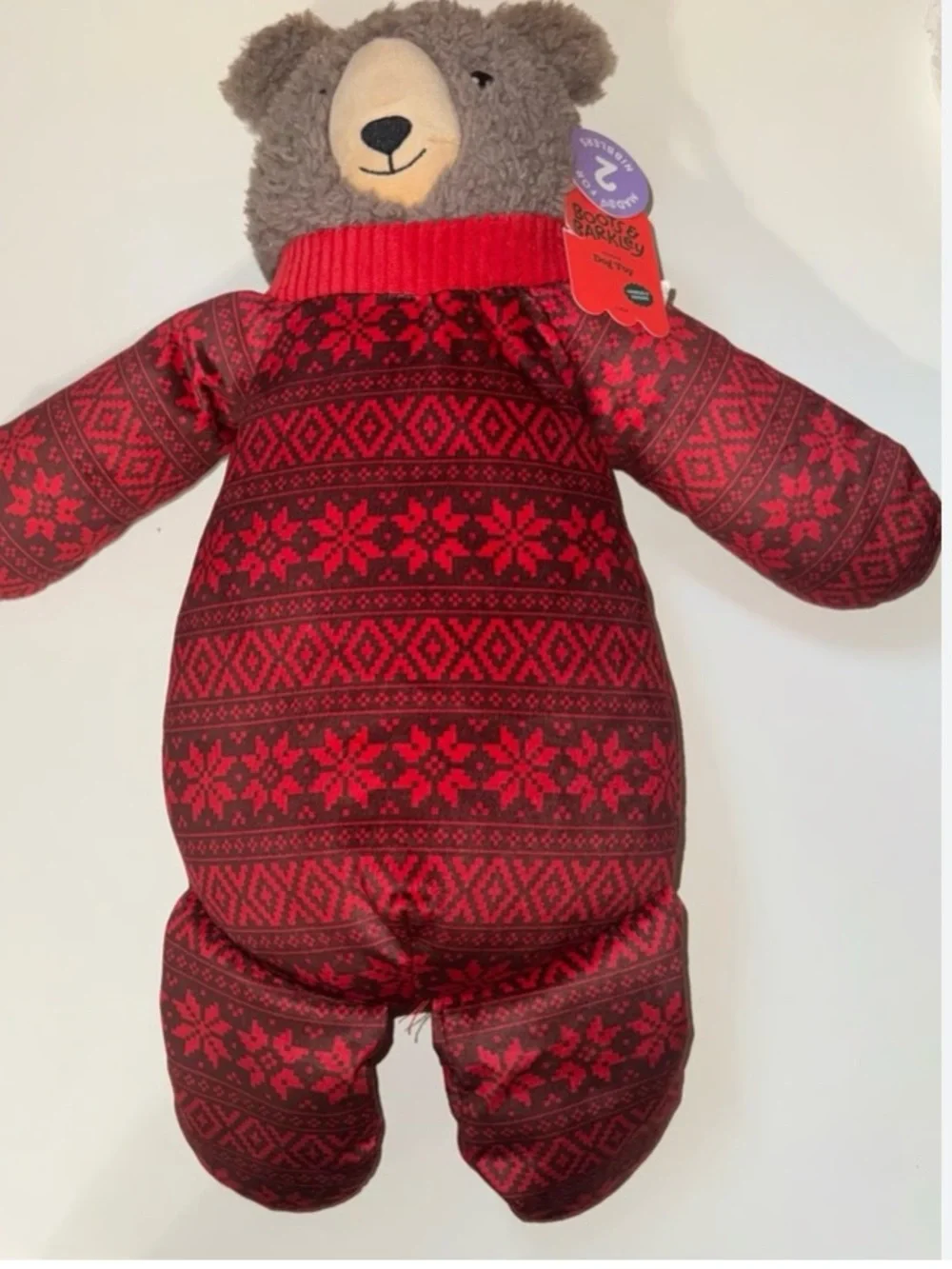 Boots & Barkley Holiday Bear Dog Toy Crinkle & Squeak NWT